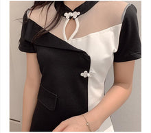Two Color Patchwork Stand Collar Dress