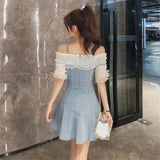 Ruffles Sexy Off Shoulder Denim Dress
