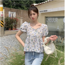 Puff Sleeve Floral Embroidered Shirts