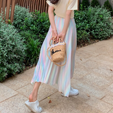 Rainbow Gradient Glossy Pleated Skirt