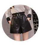Wide Leg Belted Leather Shorts