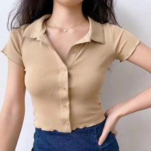 Solid Lapel Collar Cropped Slim Shirts