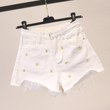 Sexy Daisy Flower Embroidered Shorts Jeans
