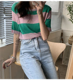 Loose Short Sleeve Striped Shirt