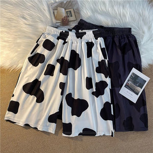 Retro Cow Pattern Loose Shorts Pants