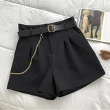 High Waist Basic Office Shorts With Belt and Chain