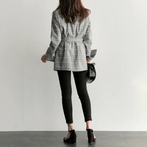 Grey Plaid Bow Sashes Split Blazer Jacket