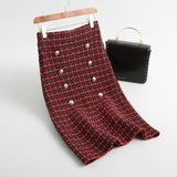 Vintage Double Breasted Plaid Knitted Skirt