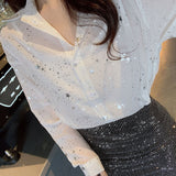 Long Sleeve Stars Printed Chiffon Blouse Shirt