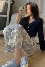 Floral Pattern Wide Leg Style Casual Long Pants