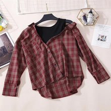 Plaid Blouse Asymmetrical Off Shoulder Shirt