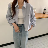 Long Sleeve Striped Cropped Blouse Shirts