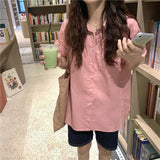 Side Slit Button Short Sleeve Blouse Shirt