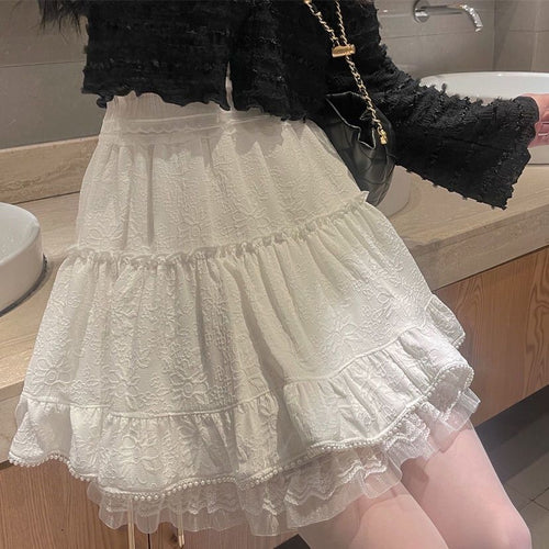 High Waist Retro Lace Ruffled Mini Skirt