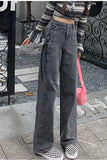 High Waist Side Tie Long Grey Jeans Pants