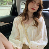 Three Quarter Sleeve Dot Pattern Chiffon Thin Blouse Shirts