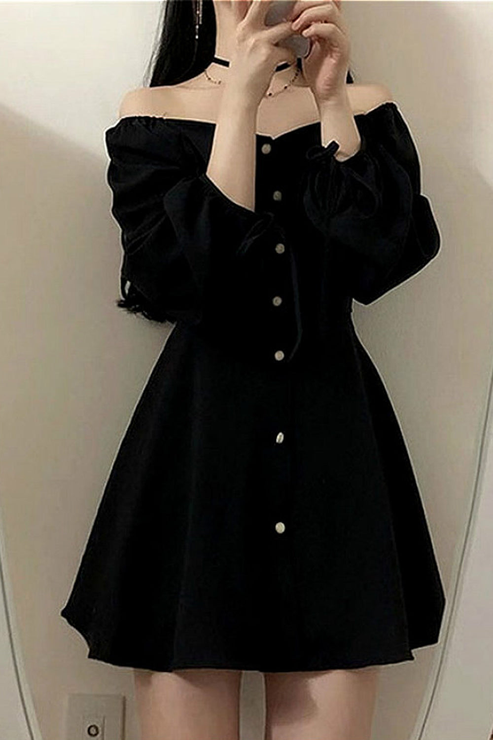 Sexy Long Sleeve Loose Black Dress