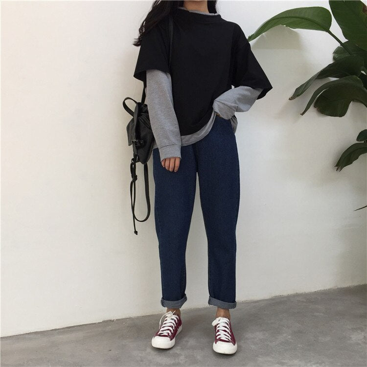 2 Colors Combination Casual Sweatshirt – Tomscloth