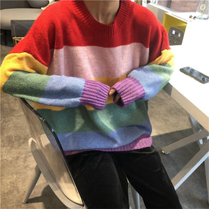 Rainbow Stripe Oversized Sweater