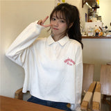 Long Sleeve Turn Down Collar Pocket Printed Sweatshirt