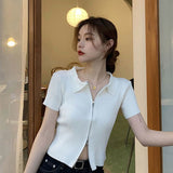 Short Sleeve Casual Zipper Knitted Blouse Shirt