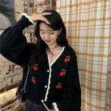 V-Neck Cherry Printed Retro Cardigan Sweater