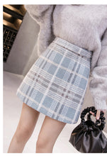 High Waist Woolen Plaid Zipper Mini Skirts