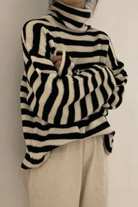 Vintage Striped Loose Turtleneck Knitted Sweater