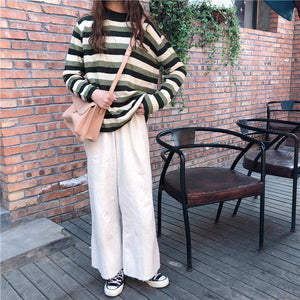 Striped Thin O-Neck Knitting Loose Sweater