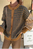 Houndstooth Style Cardigan Knitted Sweater