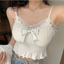 Bow Stitching Sling Ruffle Crop Tops