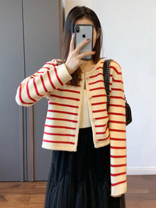 Long Sleeve Striped Knitted Cardigan Sweater