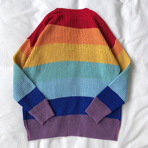 Cartoon Kawaii Pocket Rainbow Striped Sweater