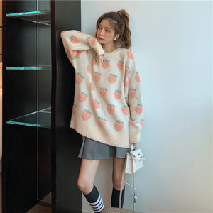 Cute Strawberry Long Sleeve Knitted Sweater