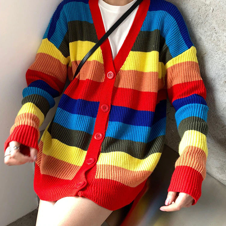 Rainbow Cardigan Loose Sweater
