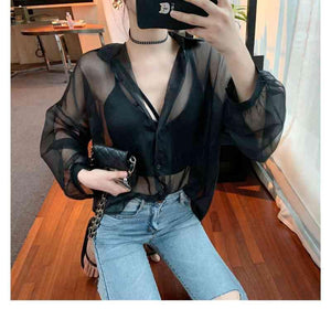 Sexy Chiffon Transparent Casual Blouse Shirt