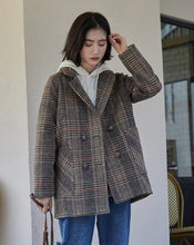 Double Breasted Woolen Plaid Coat Jacket