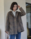 Double Breasted Woolen Plaid Coat Jacket