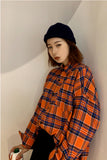 Loose Casual Orange Plaid Long Sleeve Shirt