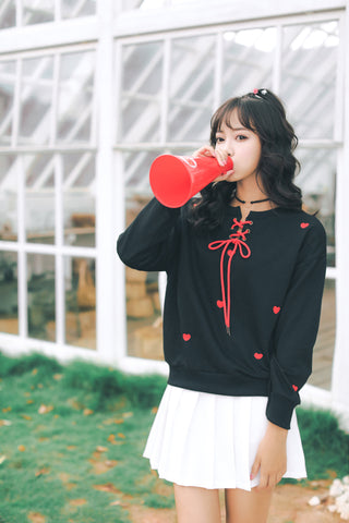 Love Embroidery Tie Sweatshirt
