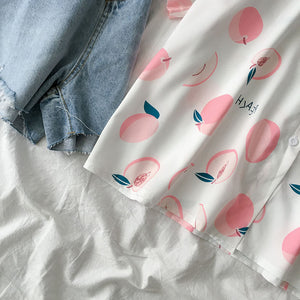 Peach Pattern Printed Blouse Shirt