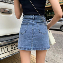 High Waist Single Button Pockets Jeans Skirt