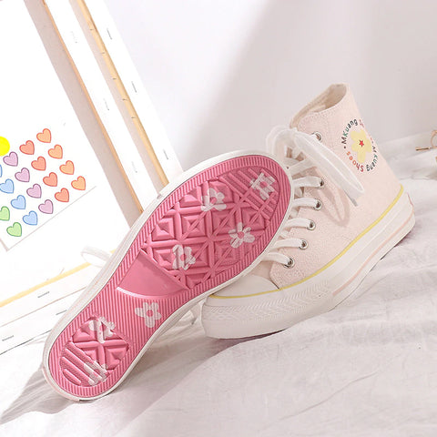 Daisy Foot Printed High Canvas Shoes