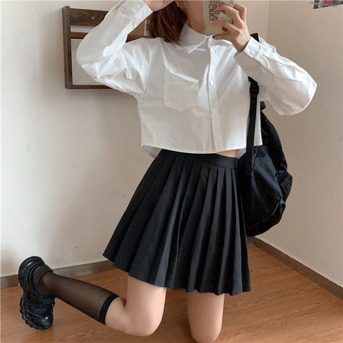 Long Sleeve Cute Basic Cropped Shirt