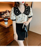 Daisy Pattern Retro Collar Blouse Shirt