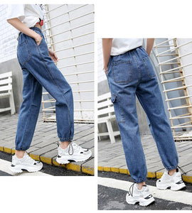 Pocket Denim Elastic Waist Harem Style Jeans