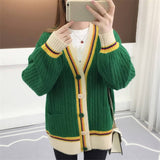Knitted Cardigan Contrast Color V-Neck