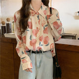 Retro Peach Pattern Printed Blouse Shirt