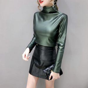 Long Sleeve Turtleneck Leather Tops