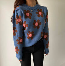 Flower O Neck Knitted Long Sleeve Sweater